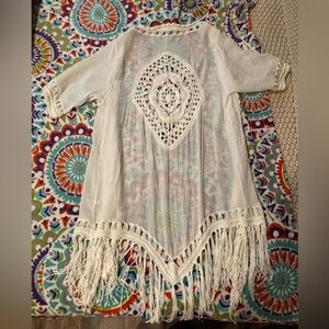 ViVI Cream Crochet Tunic with Fringe